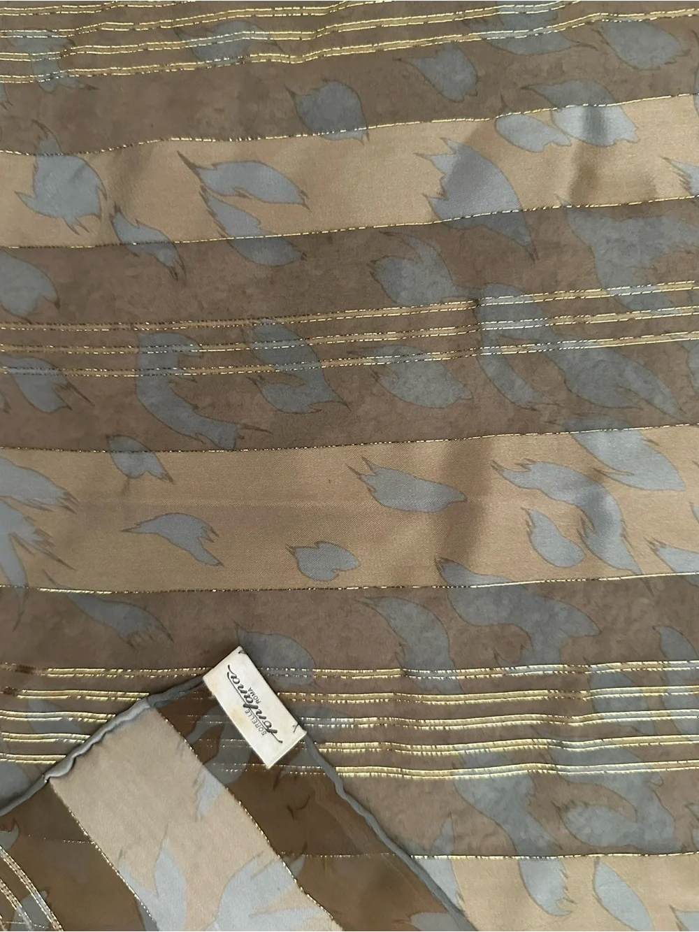 Sorelle Fontana Roma Silk Scarf Metallic-Striped Brown & Blue Large